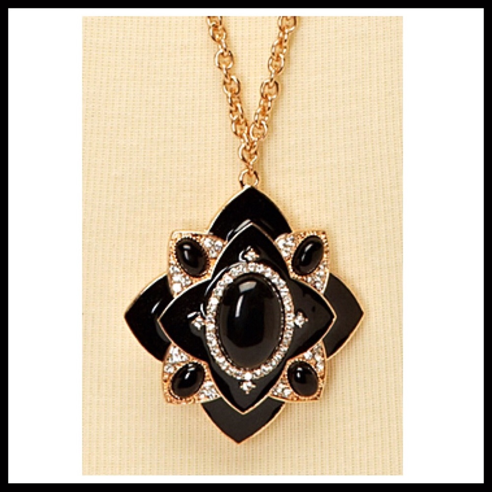 LONG PAVE CRYSTAL BLACK STONE STATEMENT NECKLACE A2C - Picture 4 of 8